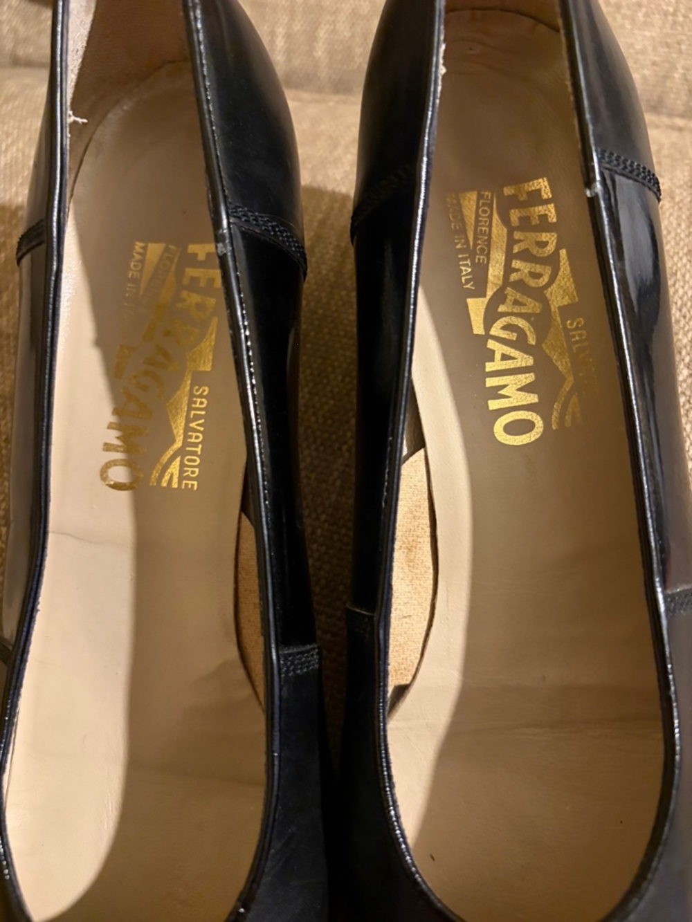 Salvatore Ferragamo Black Leather Pointed-Toe Pumps with Gloss Cap - Picture 6 of 8